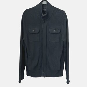 Banana Republic Black Full Zip Mock Neck Sweater Men XL Modern Rib Jacket Preppy